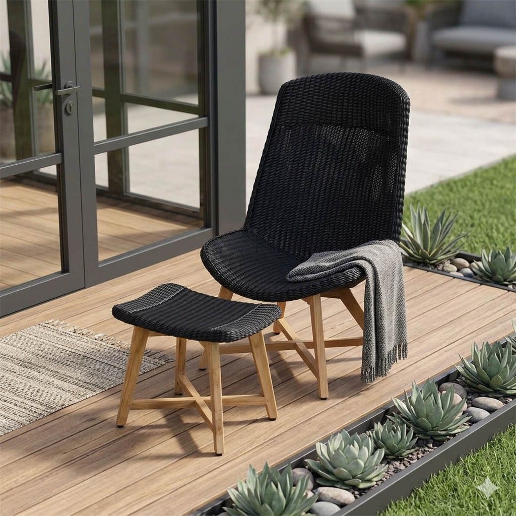 OUTLIV. Clovelly Loungesessel inkl. Hocker Teak/Polyrattan