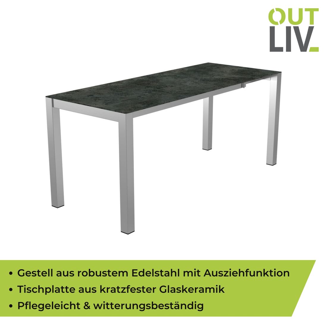 OUTLIV. Ausziehtisch 140/178/210x70cm Edelstahl/Glas