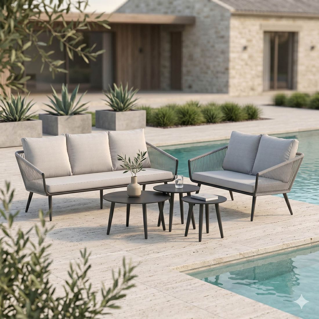 OUTLIV. Alex Loungeset inkl. Loungetische Aluminium/Rope/Olefin