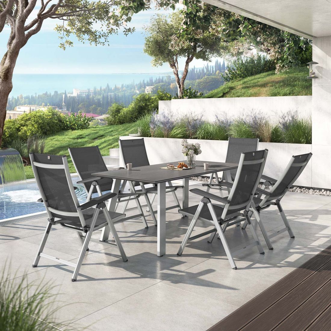 Kettler Basic Plus Gartenmöbel-Set L verstellbar (6 Plätze) mit OUTLIV. Tisch 180x90cm