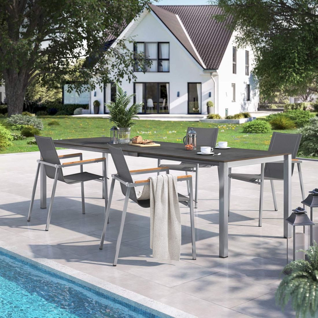 OUTLIV. Rimini Gartenmöbel-Set M (4 Plätze) Tisch 160/217/267x92cm