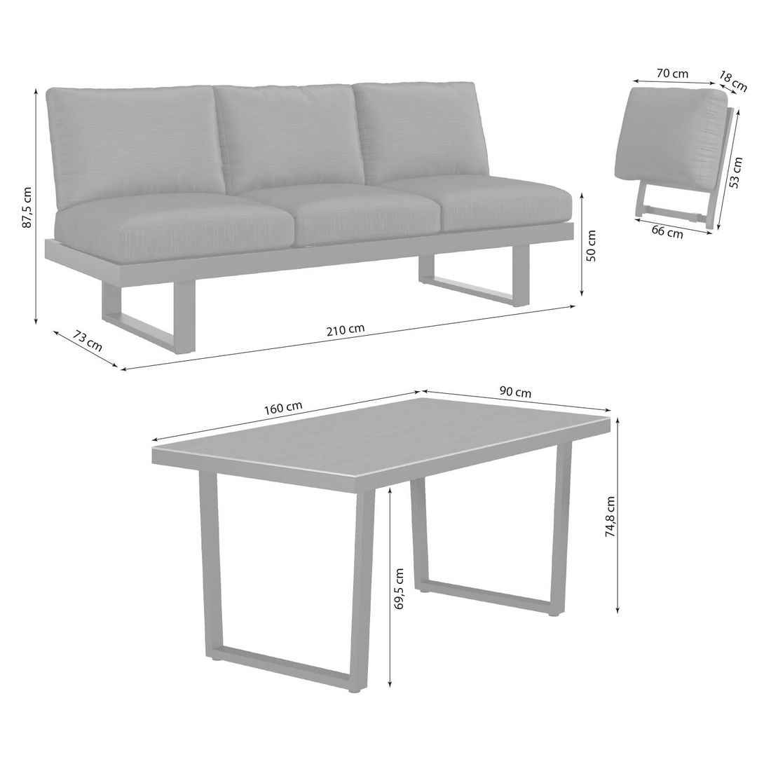 OUTLIV. Atlanta Dininglounge verstellbar Tisch 160x90cm Aluminium/Olefin