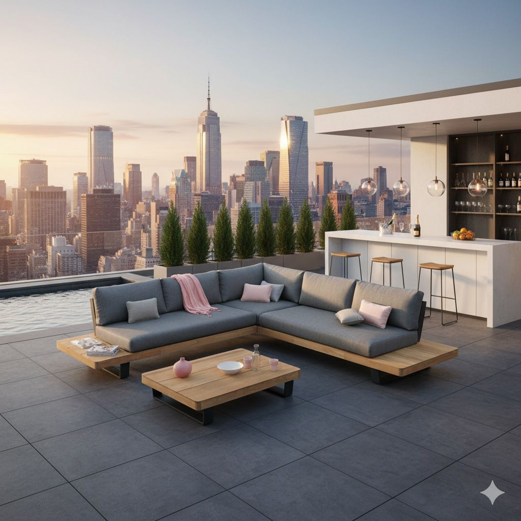 OUTLIV. New York Ecklounge inkl. Loungetisch Aluminium/Teak/Olefin
