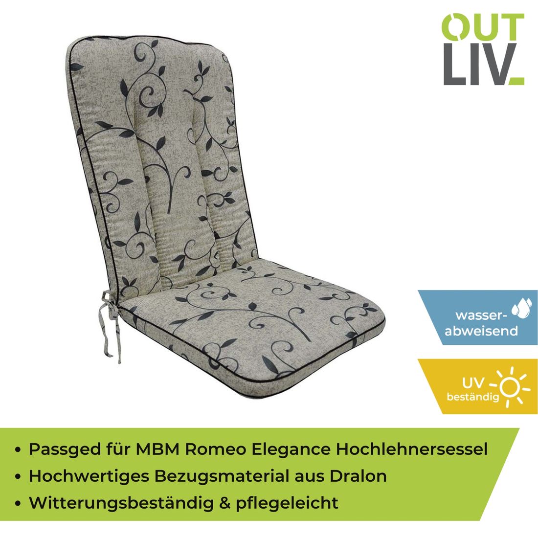 OUTLIV. Romeo Elegance Gartenstuhlauflage Mittellehner 48x109cm
