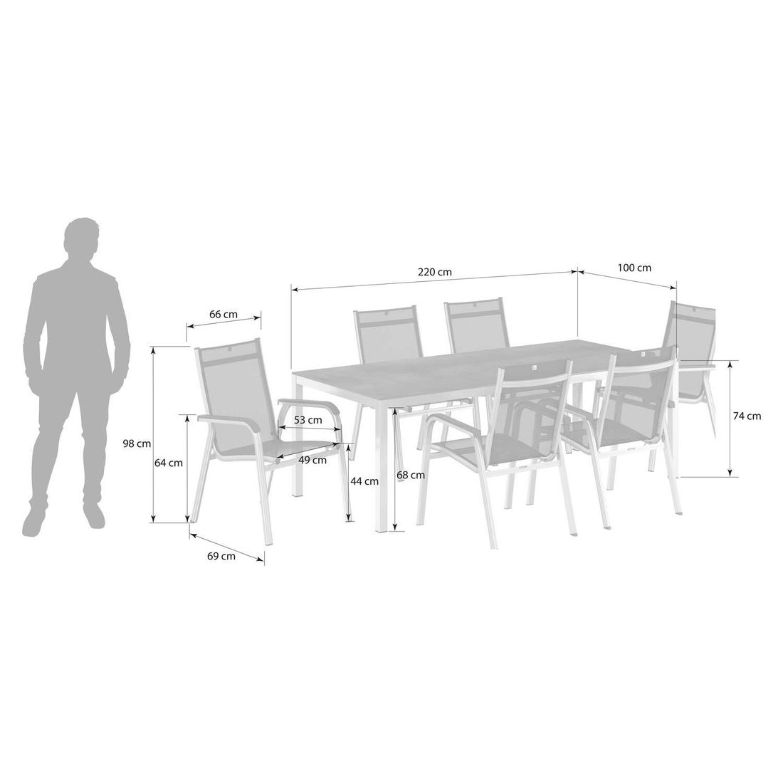 Kettler Basic Plus Gartenmöbel-Set L (6 Plätze) mit OUTLIV. Tisch 220x100cm