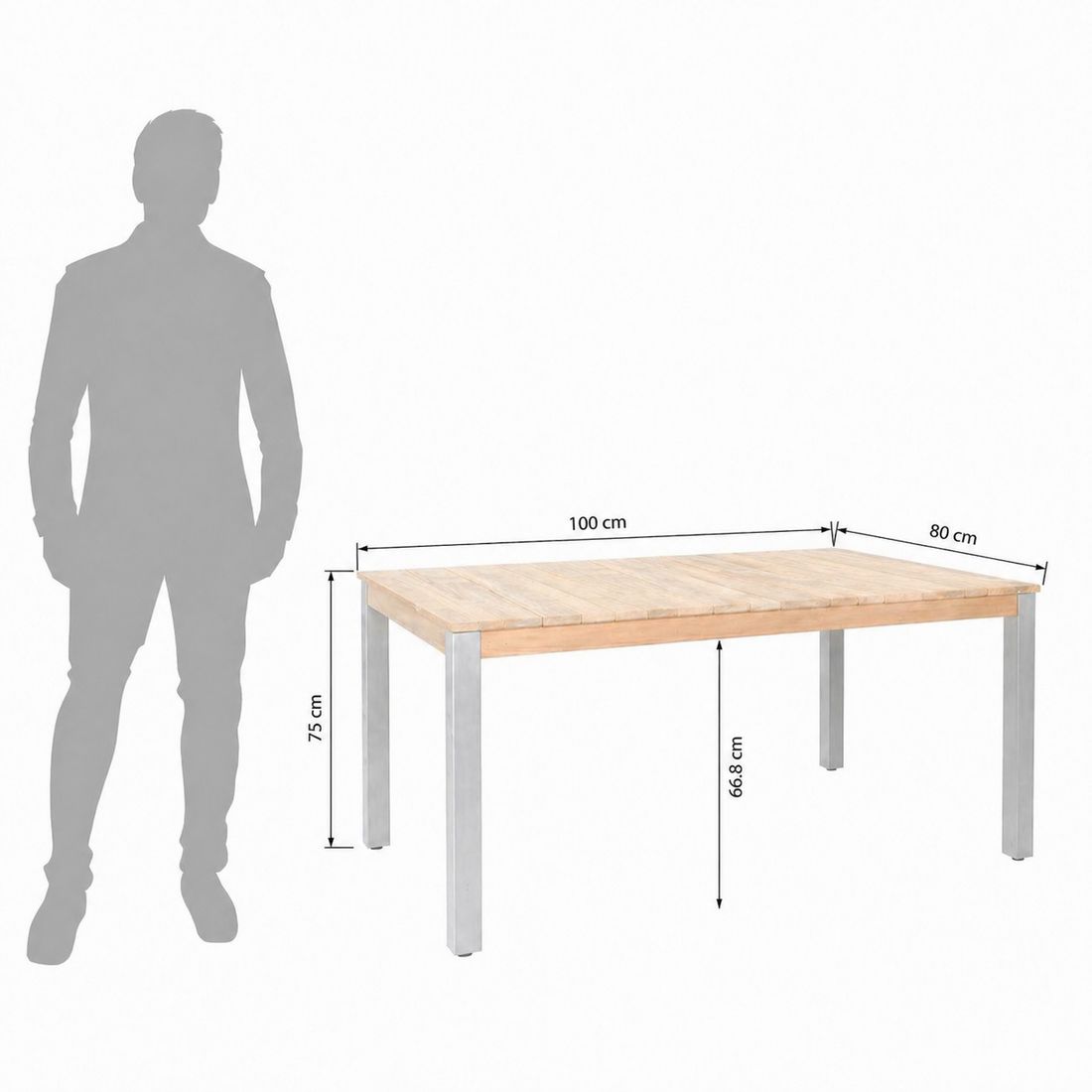 Zebra Derex Gartentisch 80x100cm Edelstahl/Teak recycelt