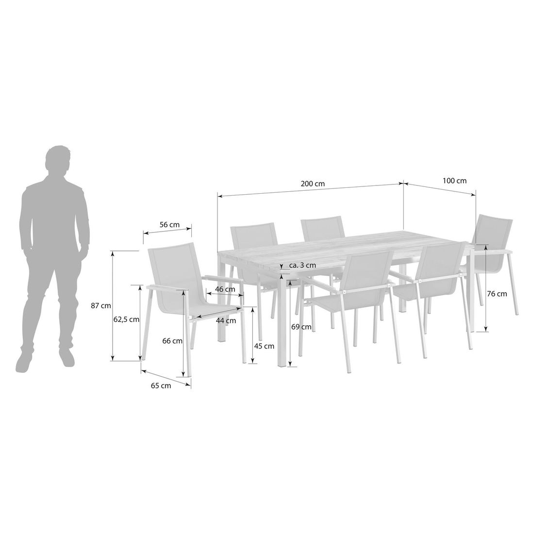 OUTLIV. Rimini Gartenmöbel-Set L (6 Plätze) Tisch 200x100cm