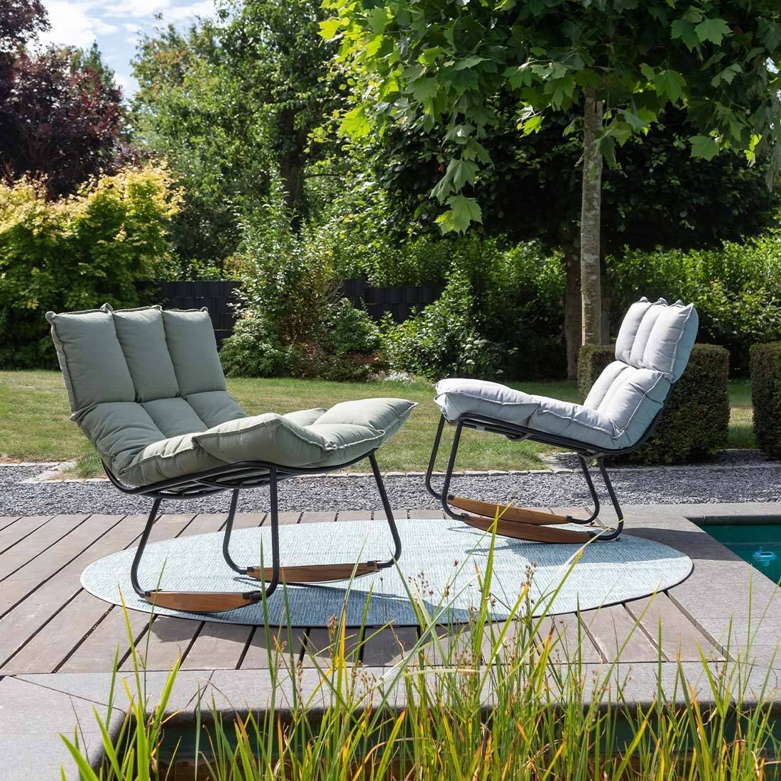 SCHÖNER WOHNEN-Kollektion Leska Schaukelstuhl ink.Hocker Aluminium/Sunbrella