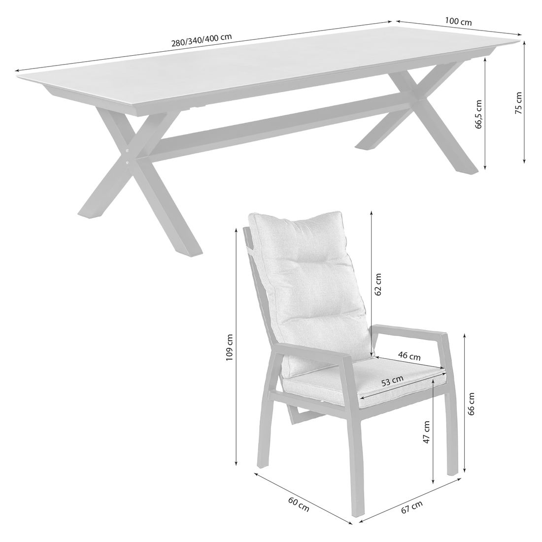 LC Garden Bondino Gartenmöbel-Set XXL verstellbar Tisch 280/340/400x100cm