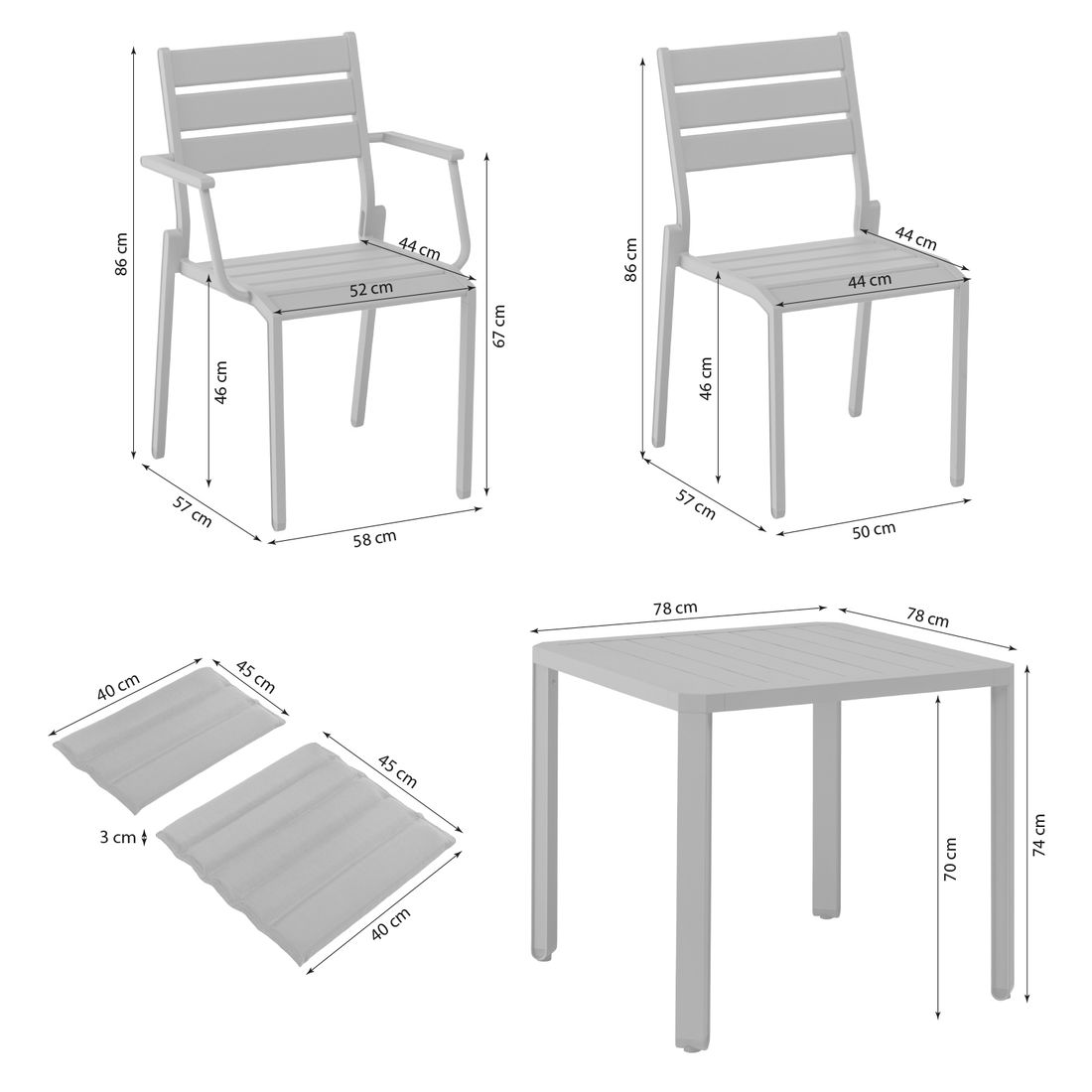Kettler Latitude Gartenmöbel-Set M (4 Plätze) inkl. Sitz- und Rückenkissen Tisch 78x78cm