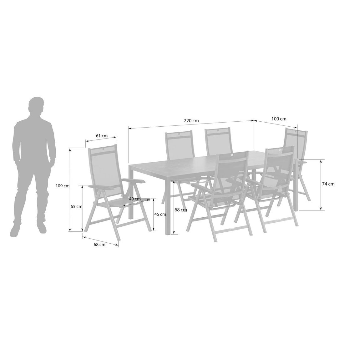 Kettler Basic Plus Gartenmöbel-Set L (6 Plätze) mit OUTLIV. Tisch 220x100cm