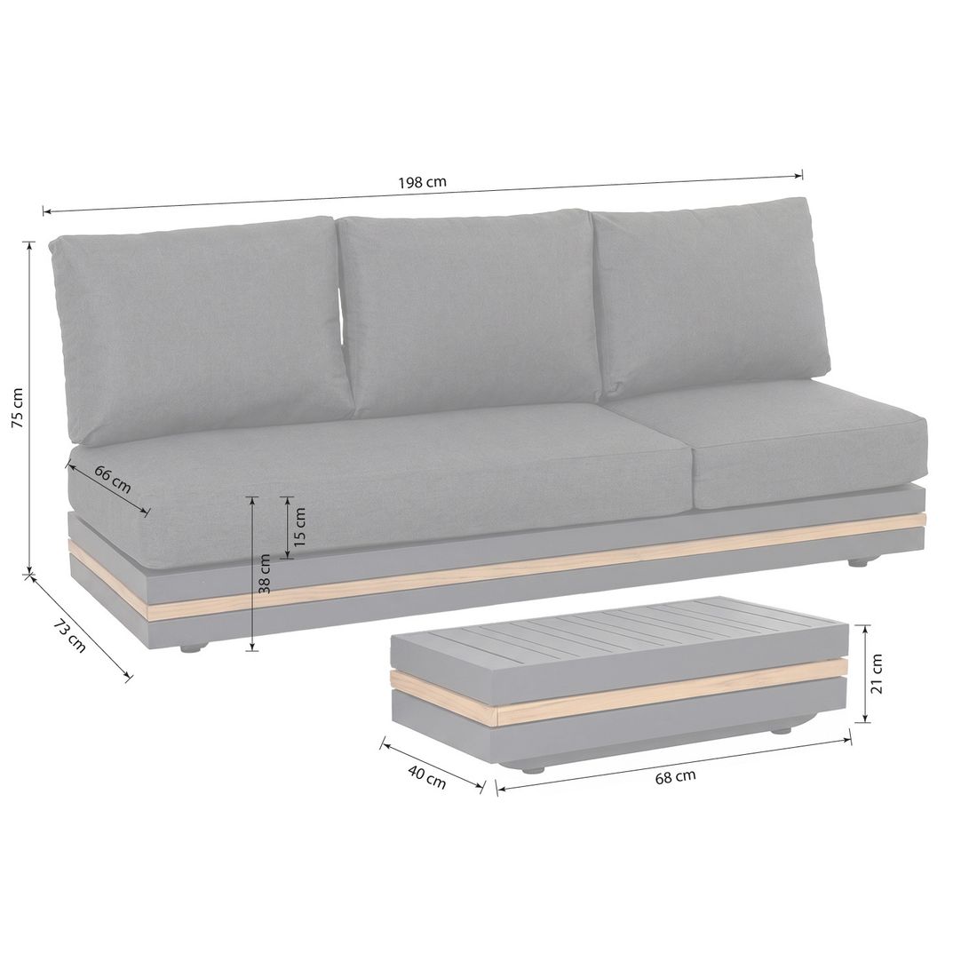 OUTLIV. Triest Loungeset inkl. Loungetisch Aluminium/Teak/Kunstfaser