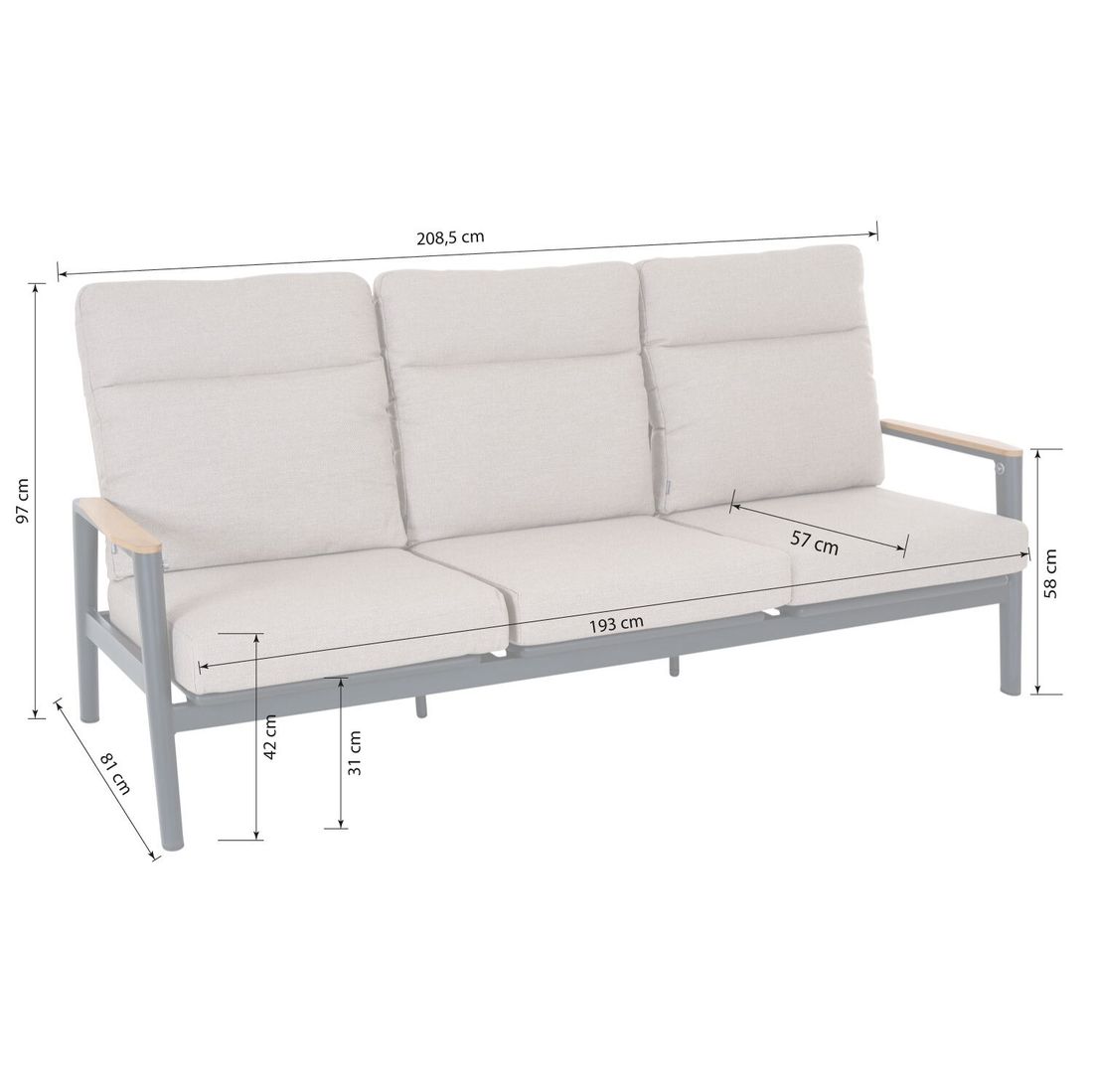 Siena Garden Cortina Gartenloungesofa verstellbar Aluminium/Rope/Polypropylen