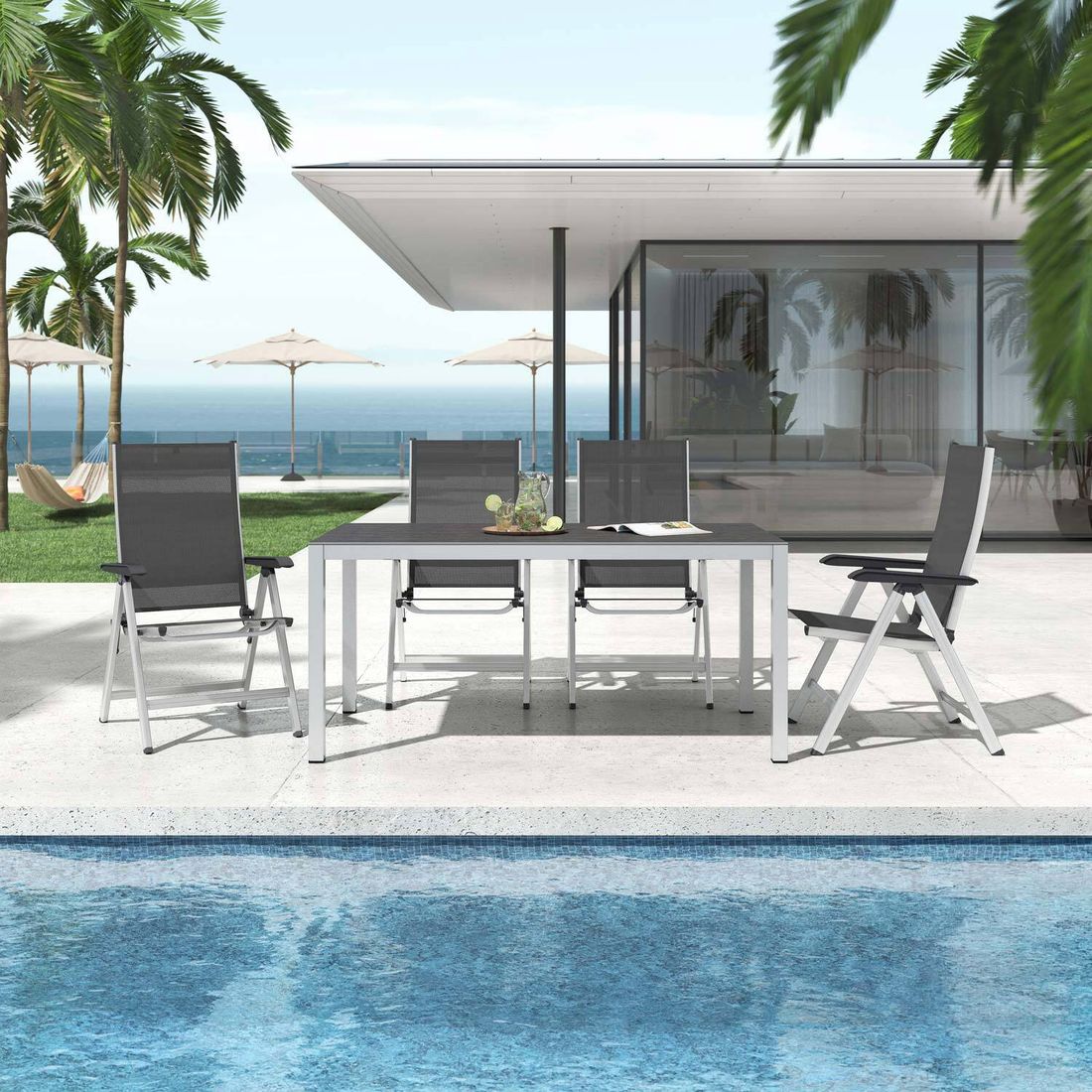 Kettler Basic Plus Gartenmöbel-Set M verstellbar (4 Plätze) mit OUTLIV. Tisch 160x90xm