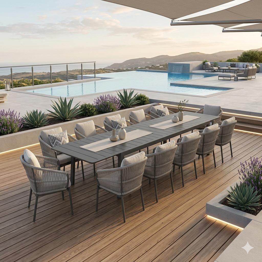 OUTLIV. Alicante Gartenmöbel-Set XXL (12 Plätze) Tisch 266/331/396x110cm