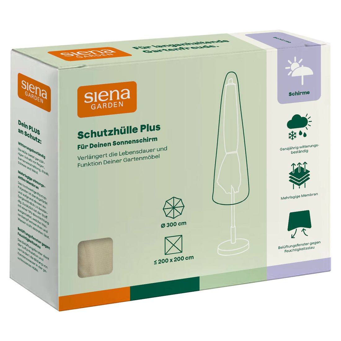 Siena Garden Plus Schutzhülle für Mittelstockschirme Ø300cm, 200x200cm