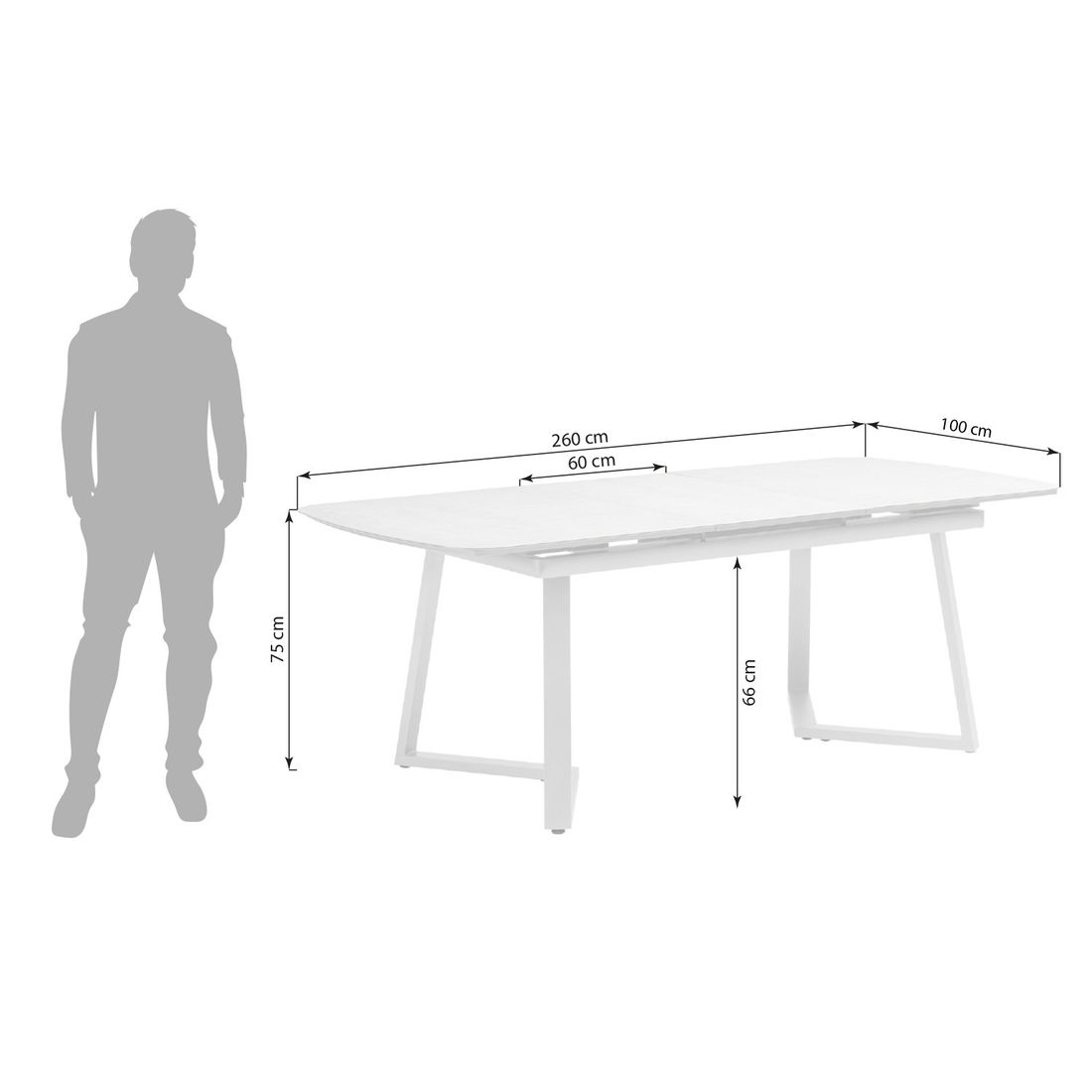 Kettler Ausziehtisch 200/260x100cm Aluminium/Glaskeramik
