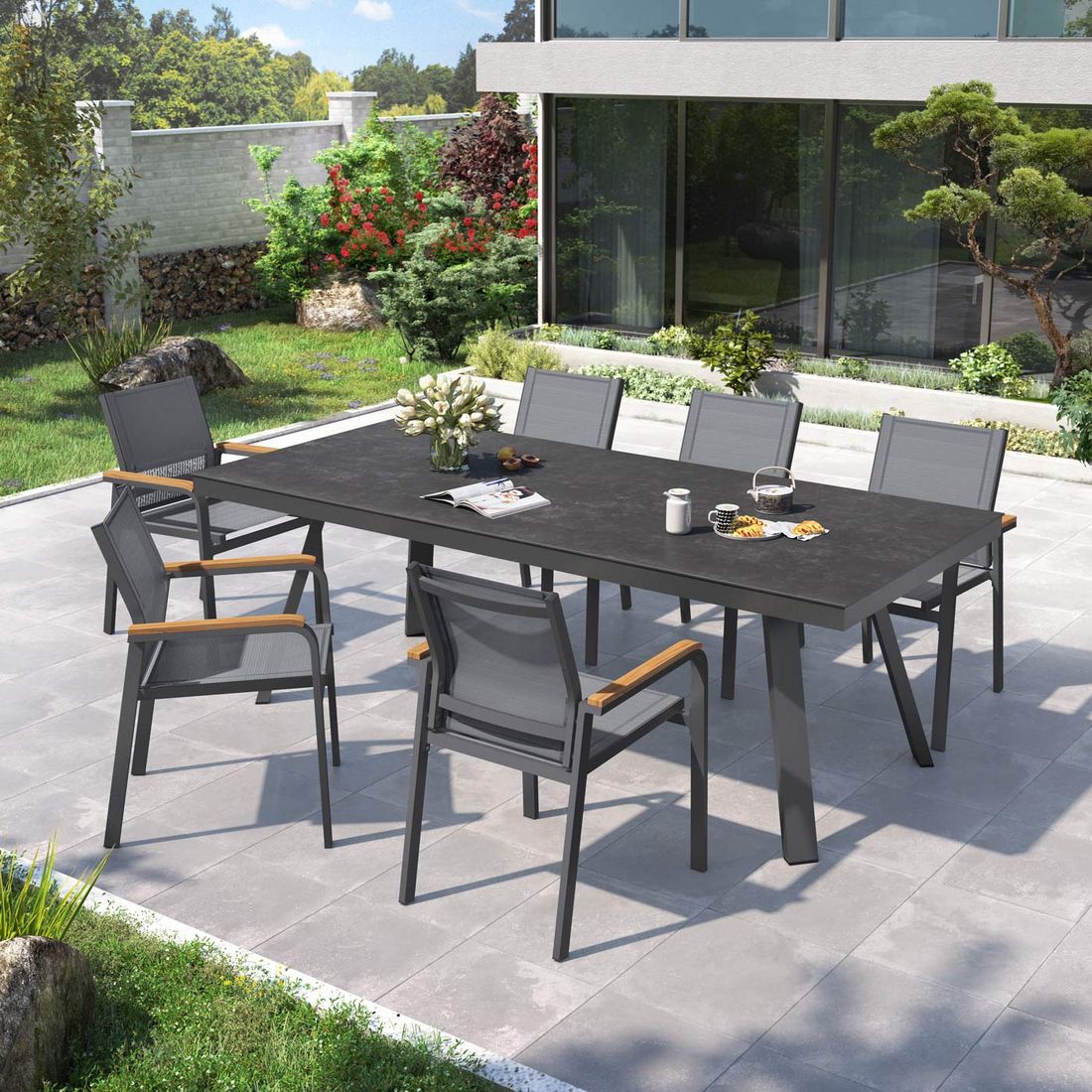 OUTLIV. Florenz Gartenmöbel-Set L (6 Plätze) Tisch 220x100cm Vierfuß