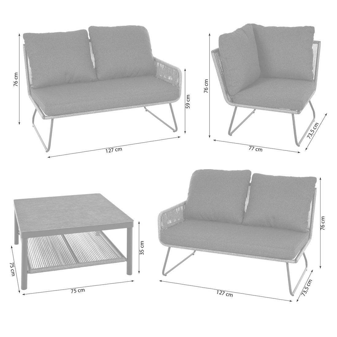 Siena Garden Kansas Ecklounge inkl. Loungetisch Aluminium/Gardino-Geflecht