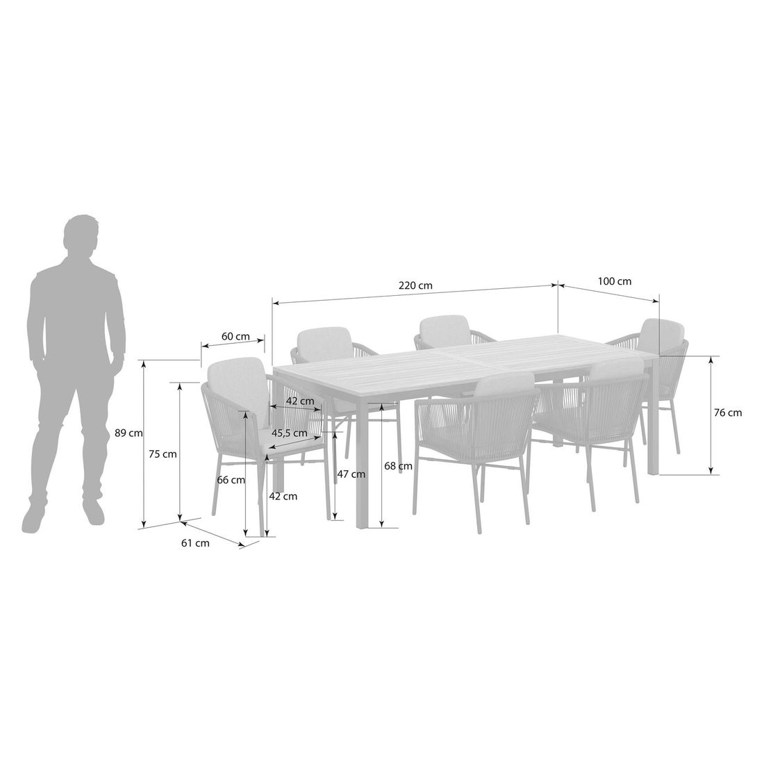 OUTLIV. Ohio Gartenmöbel-Set L (6 Plätze) Tisch 220x100cm