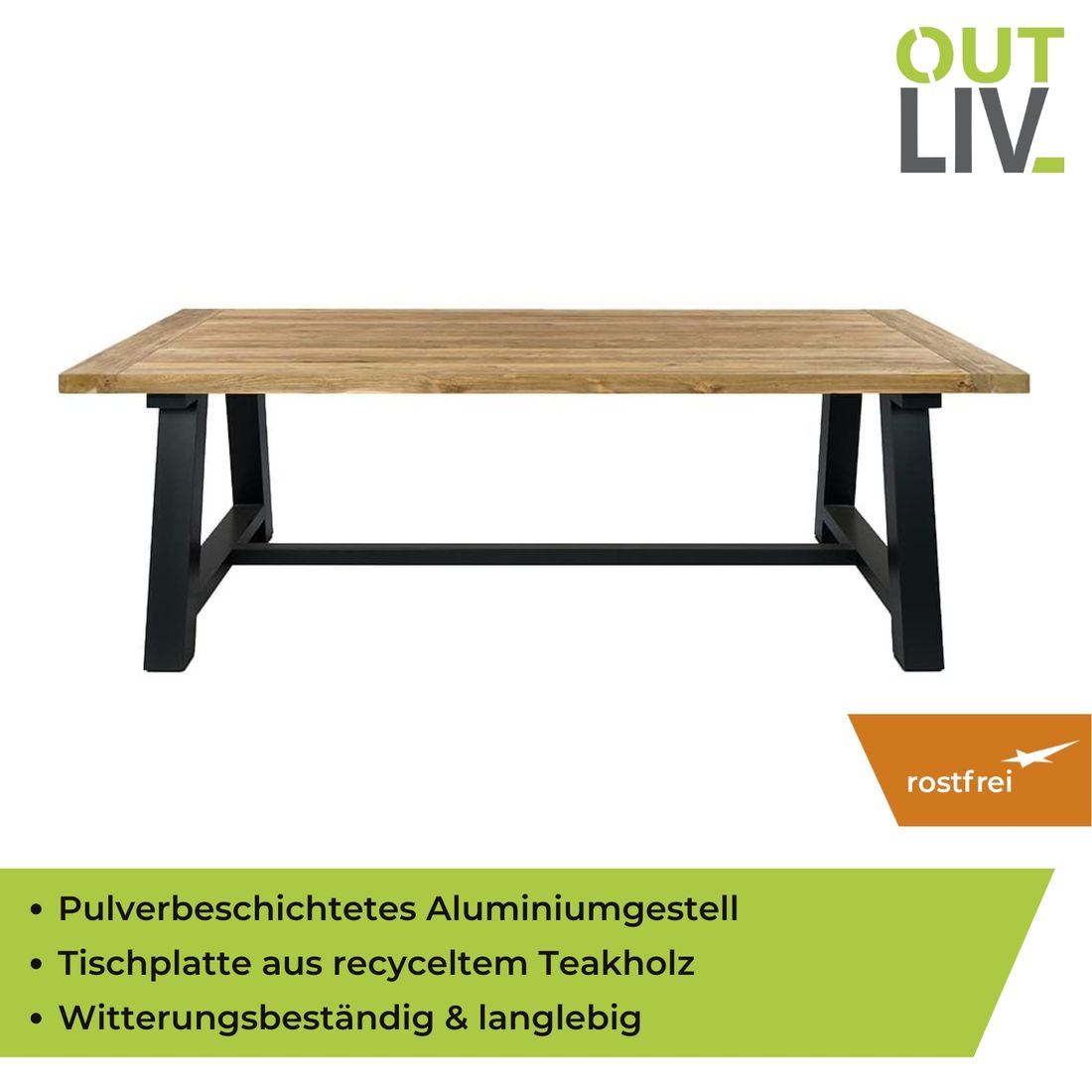 OUTLIV. Omaha Gartentisch 200x100cm Aluminium/Teak
