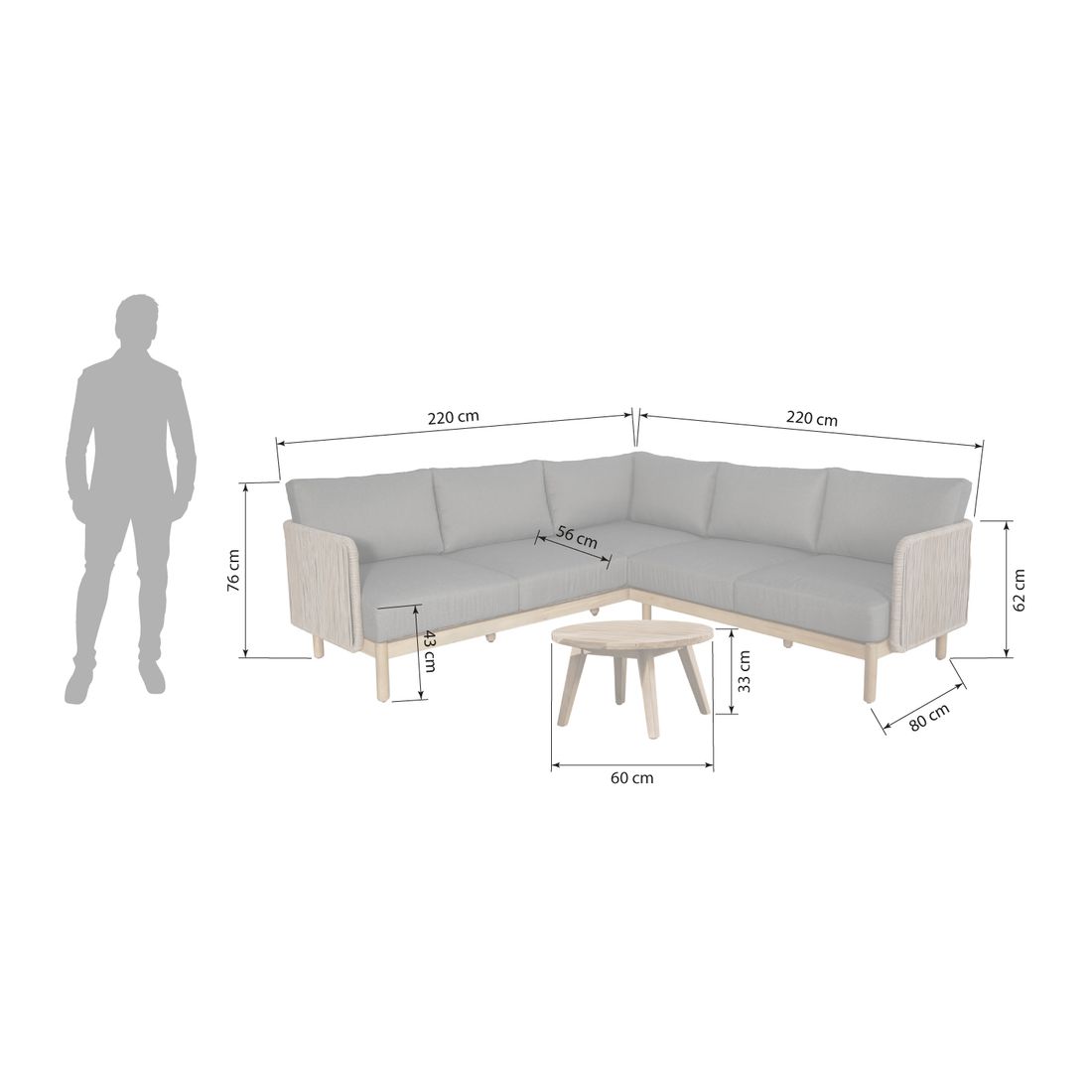 OUTLIV. Avalon Ecklounge inkl. Loungetisch Akazie/Rope/Olefin