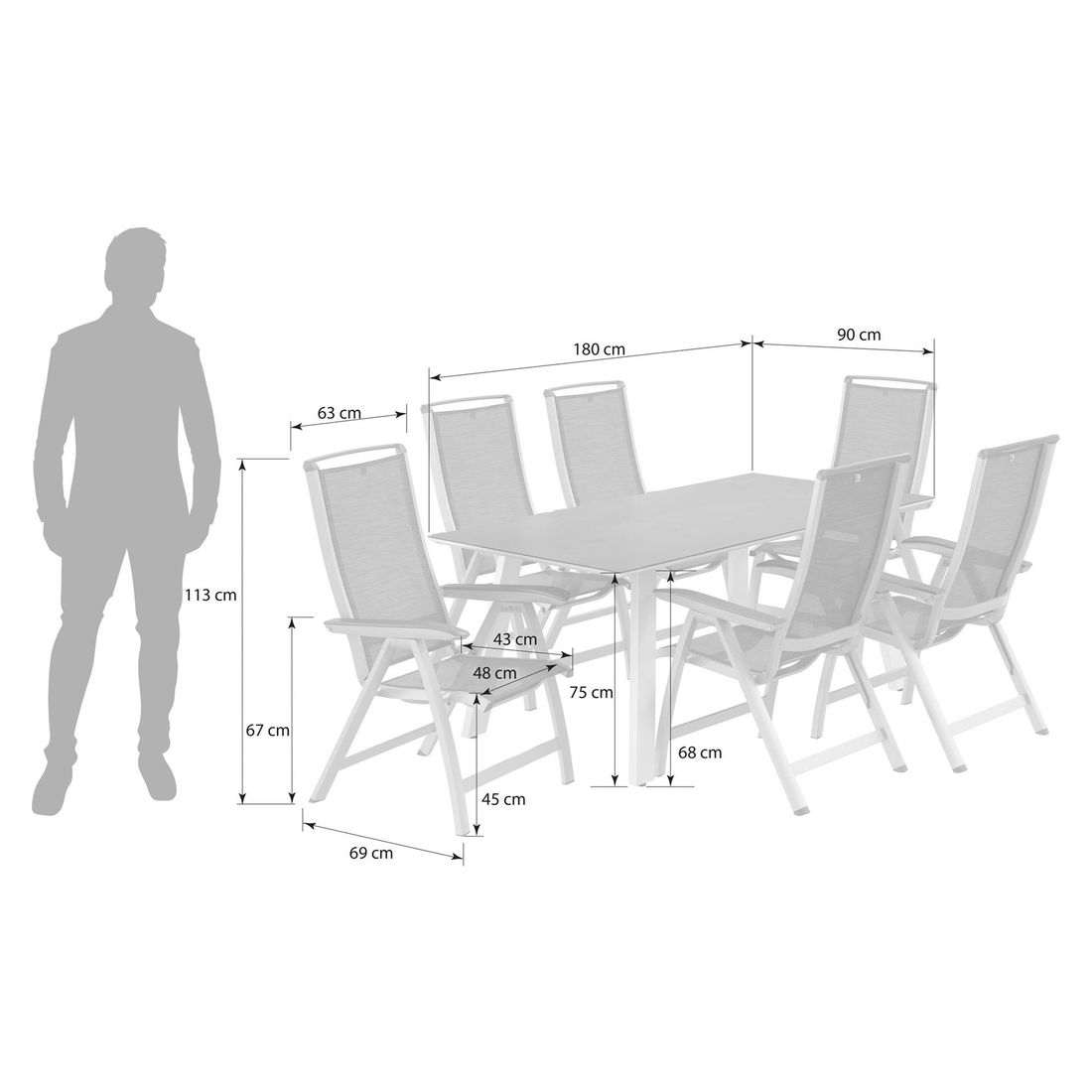 Kettler Forma II Gartenmöbel-Set L verstellbar (6 Plätze) mit OUTLIV. Tisch 180x90cm