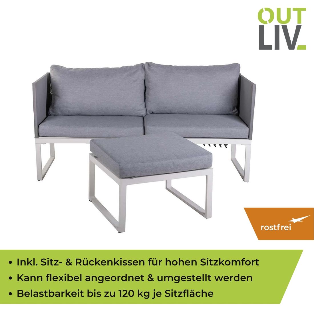 OUTLIV. Modular Loungeset inkl. Loungetisch Aluminium/Polypropylen