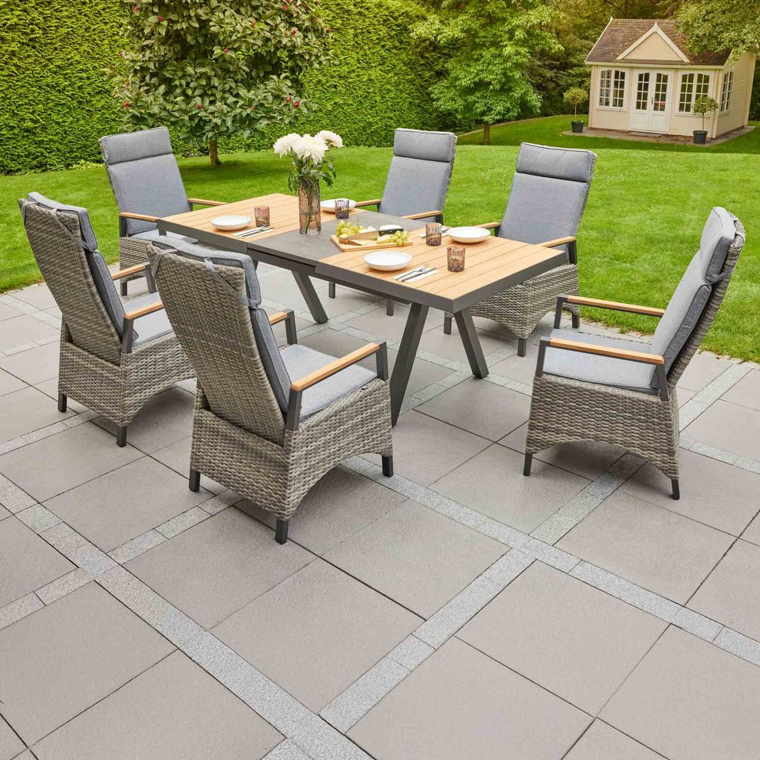 LC Garden Keramo Gartenmöbel-Set L verstellbar (6 Plätze) Tisch 160/210x100cm
