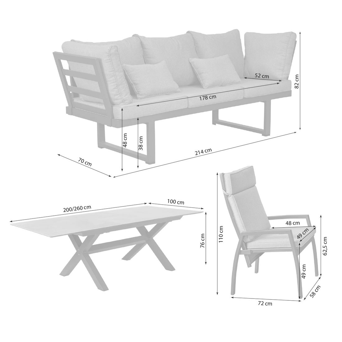 LC Garden Bondino Gartenmöbel-Set Tisch 200/260x100cm