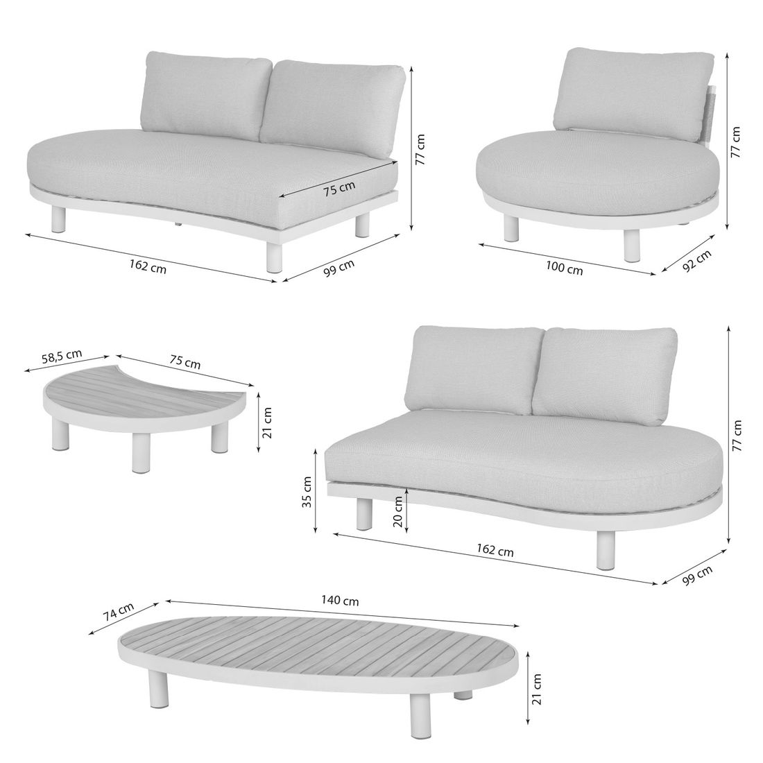 OUTLIV. Washington Loungeset inkl. Loungetische Aluminium/Akazie/Olefin