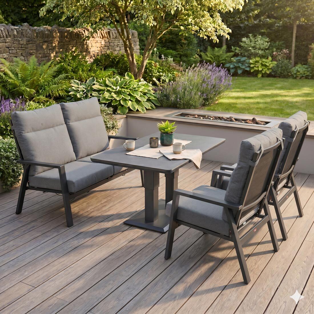 Siena Garden Valencia Loungeset verstellbar inkl. OUTLIV. Lifttisch Aluminium/Polypropylen