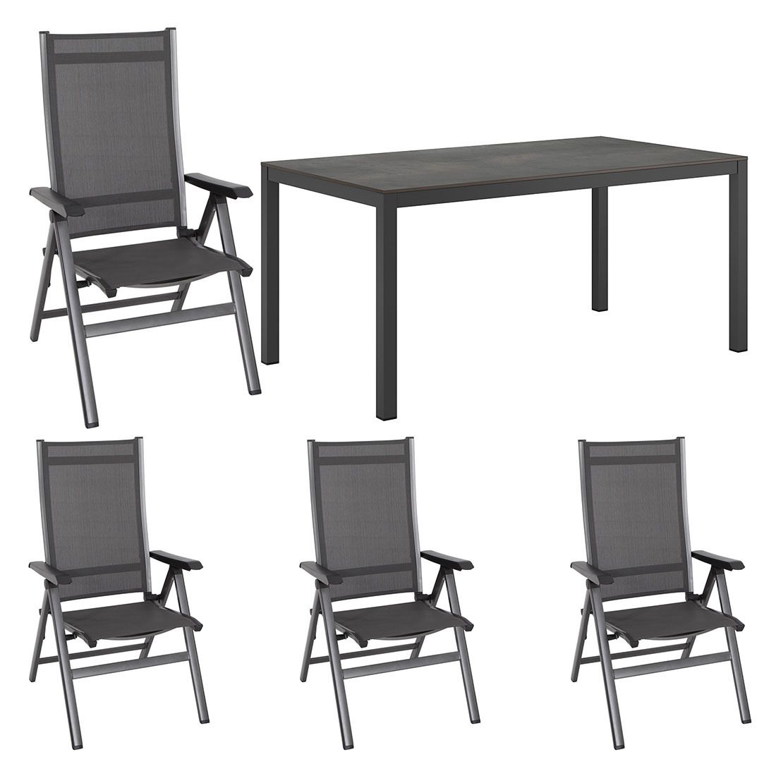 MWH Elements Gartenmöbel-Set M verstellbar (4 Plätze) Tisch 160x90cm