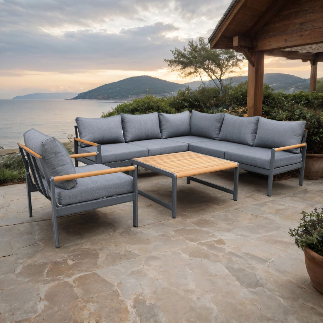 OUTLIV. Sina Ecklounge inkl. Loungetisch Aluminium/Polyspun