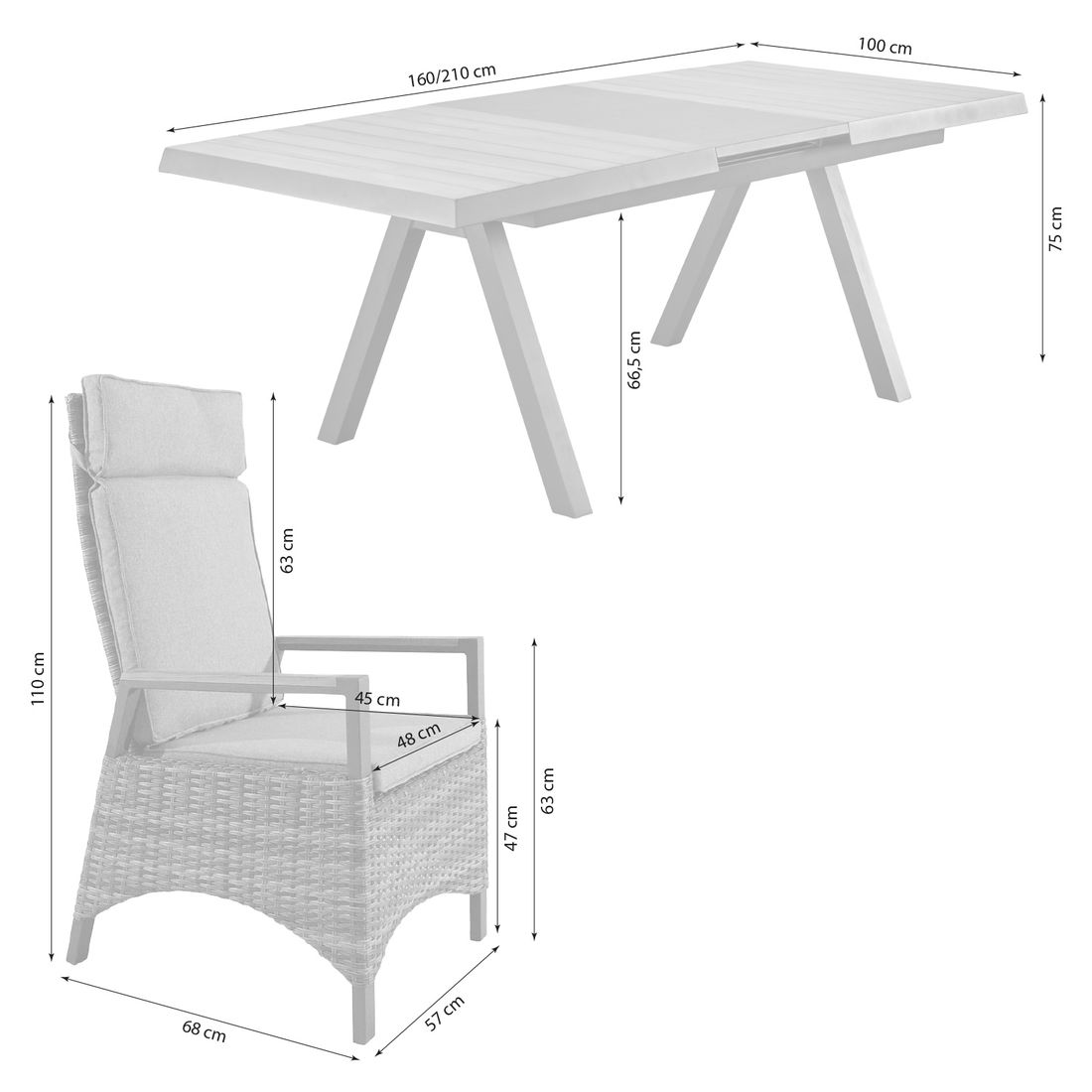 LC Garden Keramo Gartenmöbel-Set L verstellbar (6 Plätze) Tisch 160/210x100cm