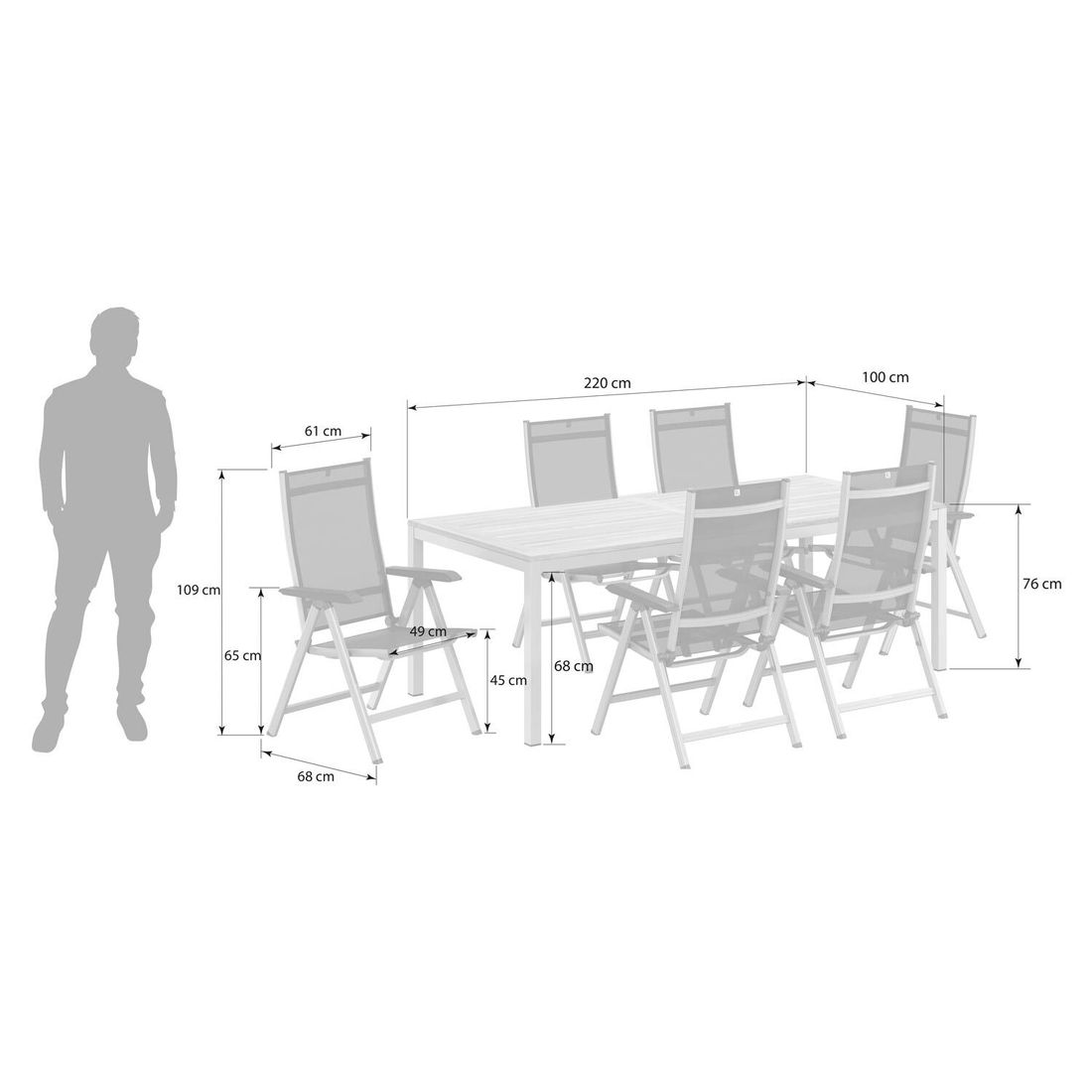 Kettler Basic Plus Gartenmöbel-Set L verstellbar (6 Plätze) mit OUTLIV. Tisch 220x100cm