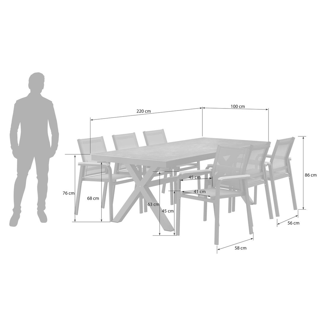 OUTLIV. Florenz Gartenmöbel-Set L (6 Plätze) Tisch 220x100cm X-Form