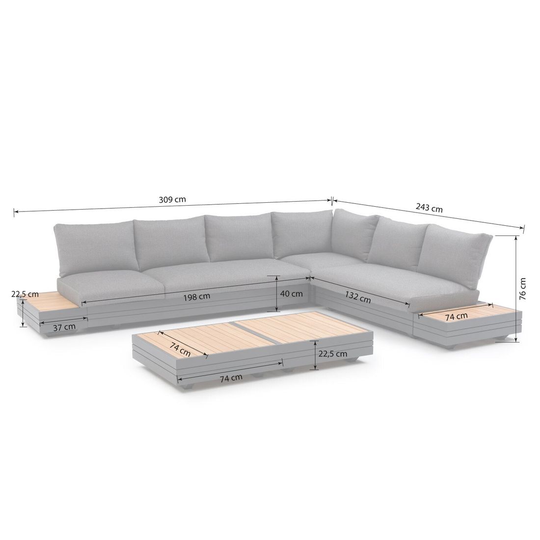Zebra Cubo Neo Ecklounge inkl. Loungetische Aluminium/Sunproof