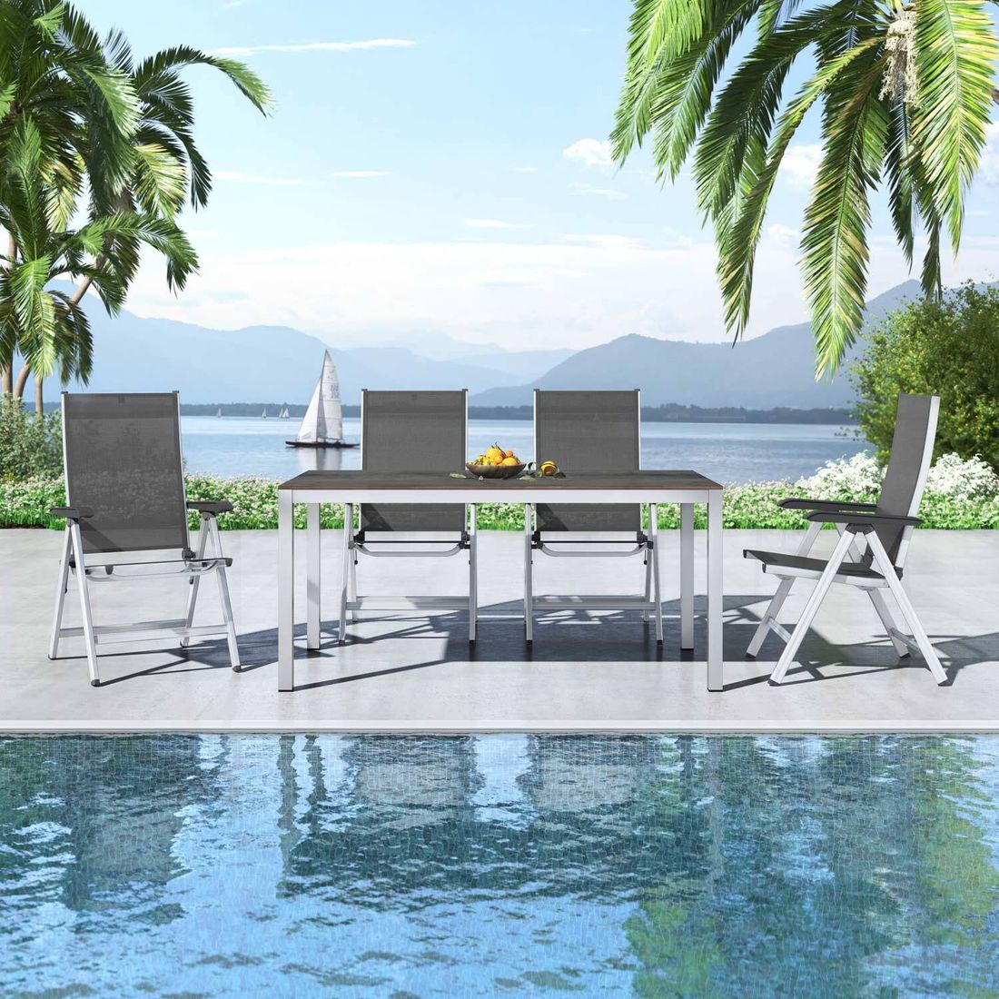 Kettler Basic Plus Gartenmöbel-Set M verstellbar (4 Plätze) mit OUTLIV. Tisch 160x90cm
