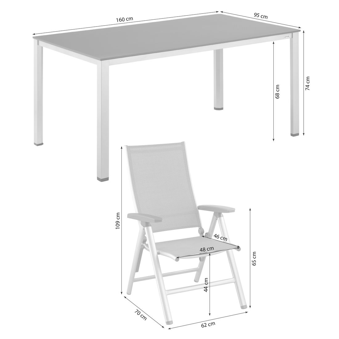 Kettler Cirrus Gartenmöbel-Set M (4 Plätze) Tisch 160x95cm