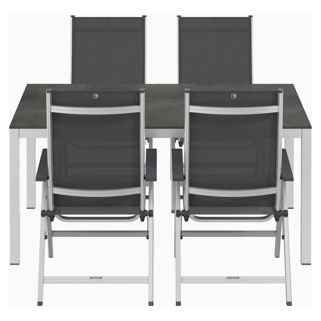 Kettler Basic Plus Gartenmöbel-Set M verstellbar (4 Plätze) mit OUTLIV. Tisch 160x90cm