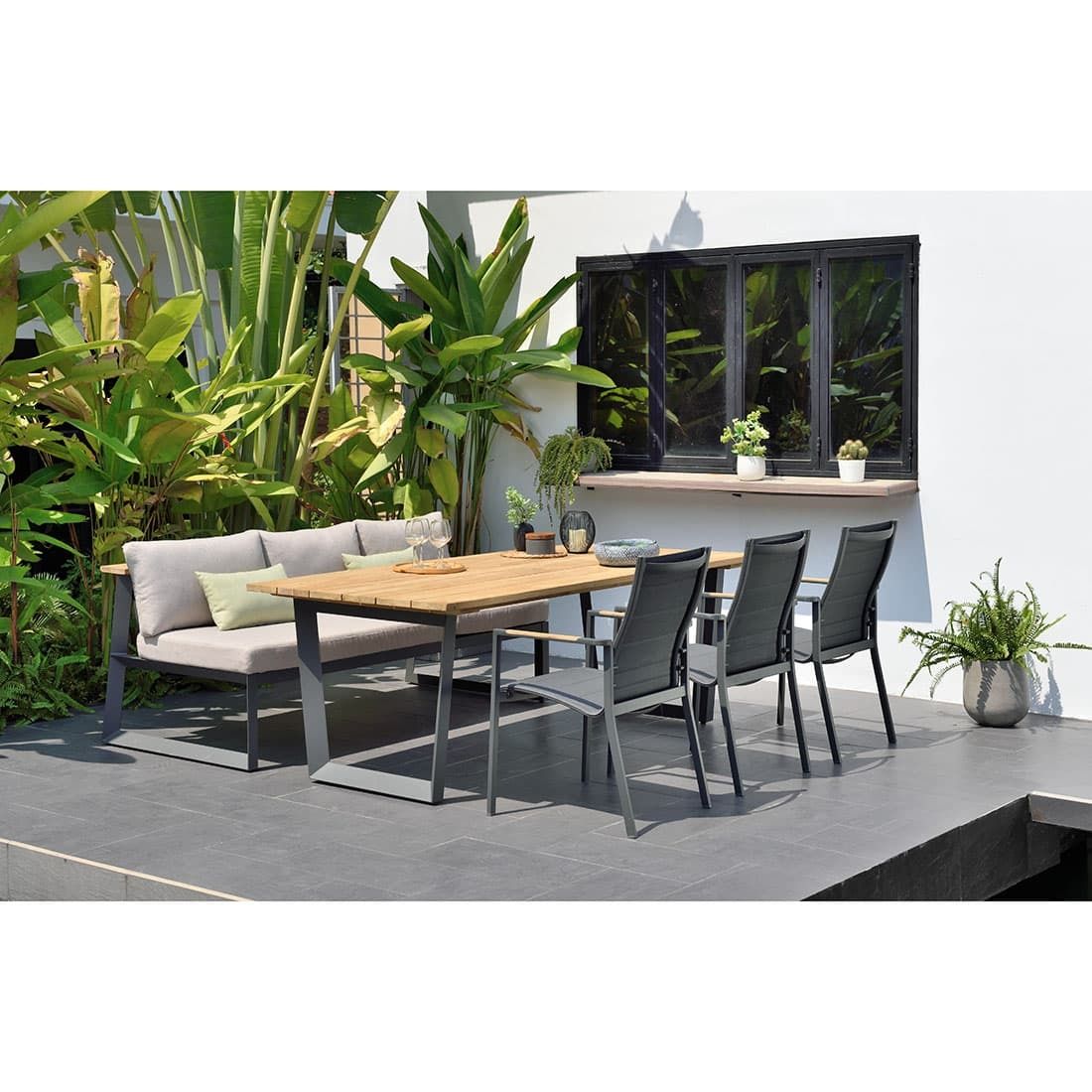 LifestyleGarden Jimmy Gartentisch 216x99cm Aluminium/Teak recycelt