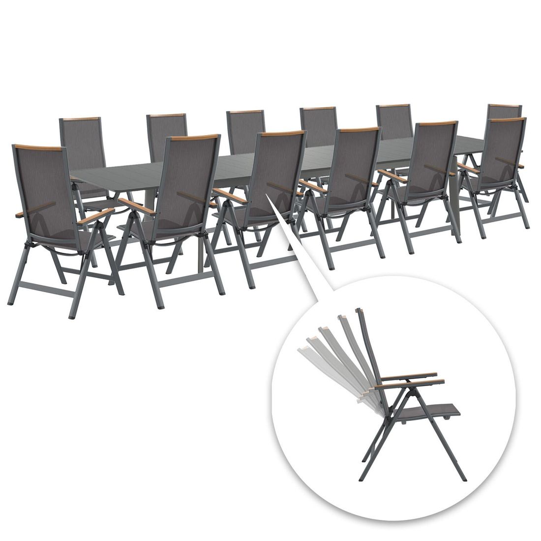 OUTLIV. Jacob Gartenmöbel-Set XXL (12 Plätze) Tisch 266/331/396x110cm