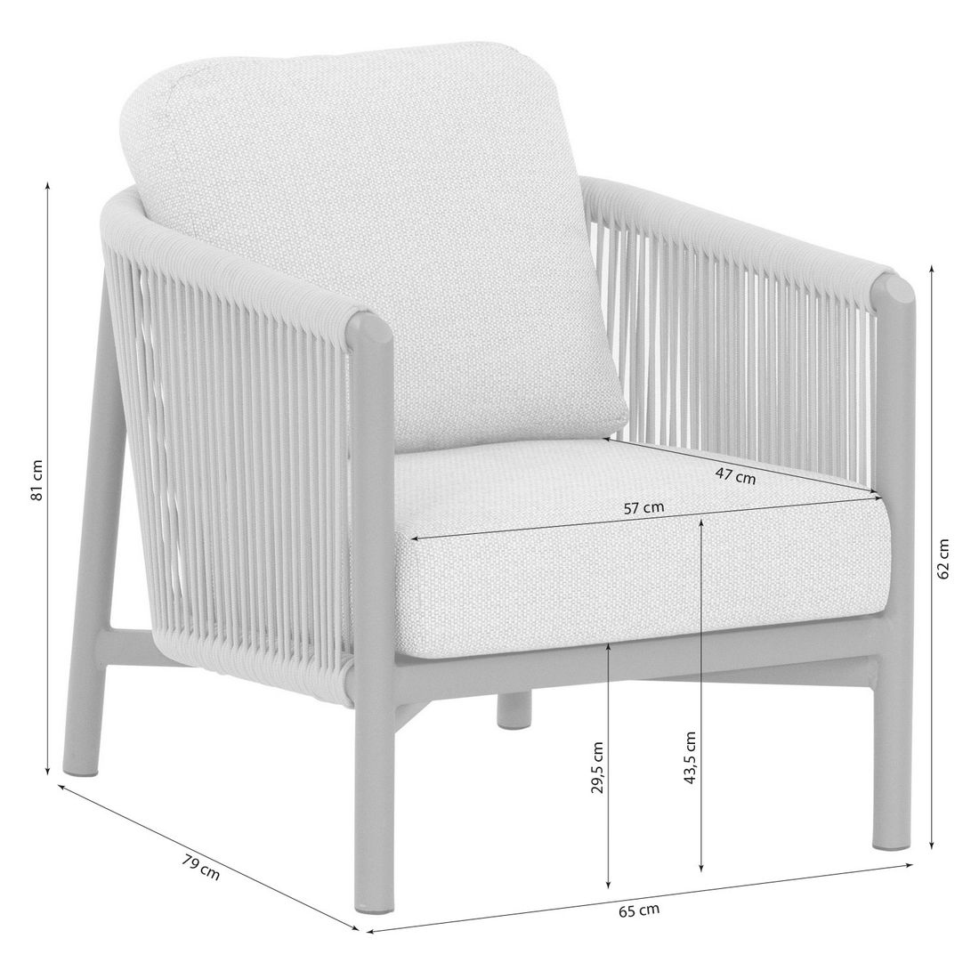 Apple Bee Bora Bora Gartensessel Low Dining Aluminium mit Sitz- und Rückenkissen