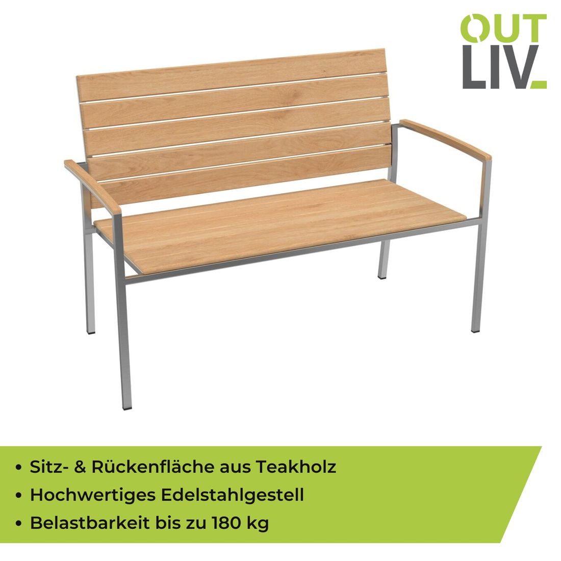 OUTLIV. Pamplona Gartenbank Edelstahl/Teak