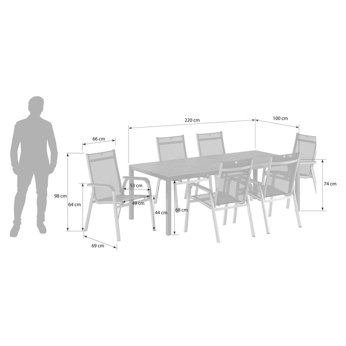 Kettler Basic Plus Gartenmöbel-Set L (6 Plätze) mit OUTLIV. Tisch 220x100cm