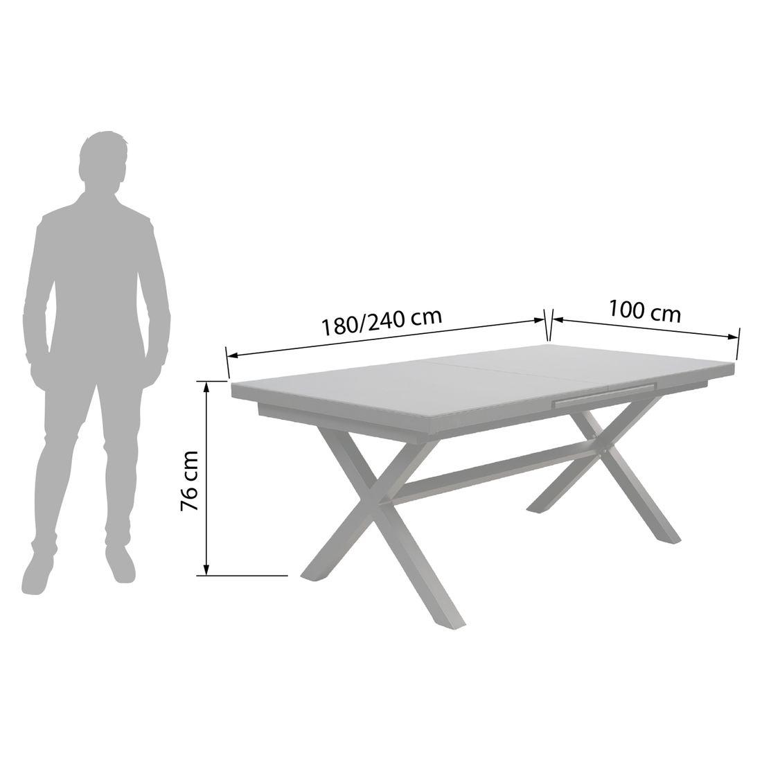 Sungörl Vario Ausziehtisch 180/240x100cm Aluminium/Sinterstone