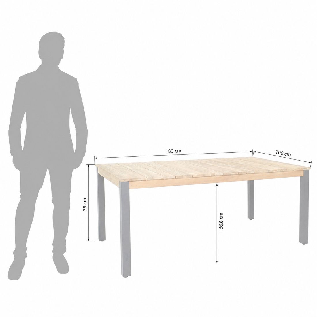 Zebra Derex Gartentisch 180x100cm Aluminium/Teak recycelt