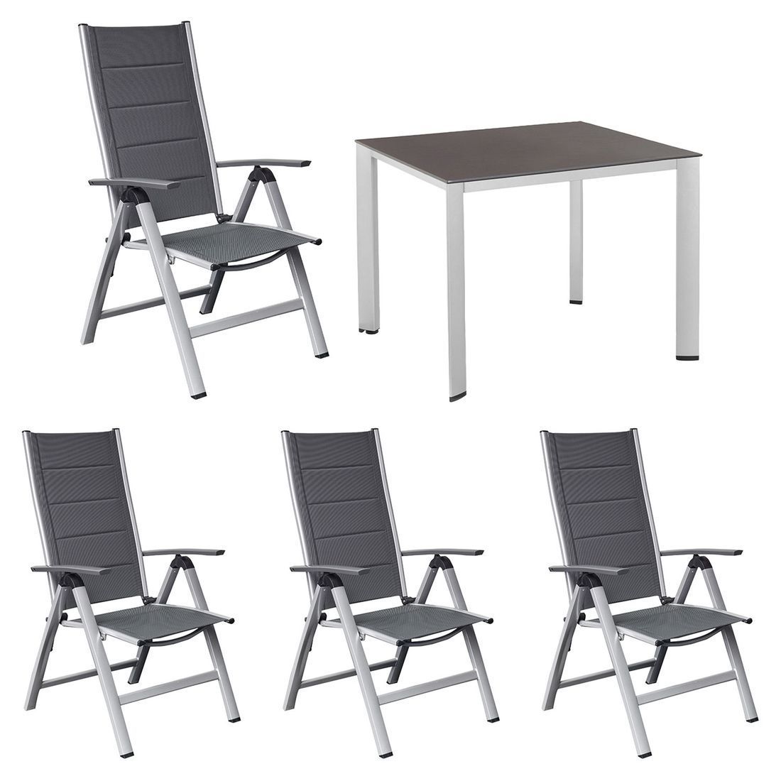 OUTLIV. Melbourne Gartenmöbel-Set M verstellbar (4 Plätze) mit Kettler Tisch 95x95cm