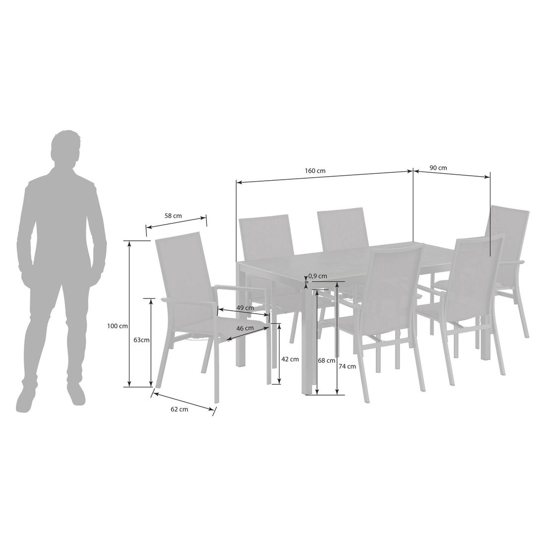 OUTLIV. Lucca Gartenmöbel-Set M (4 Plätze) Tisch 160x90cm